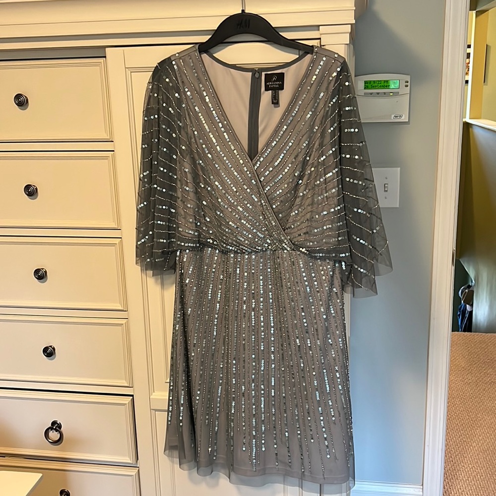 Adrianna Papell grey sequined dress size 16